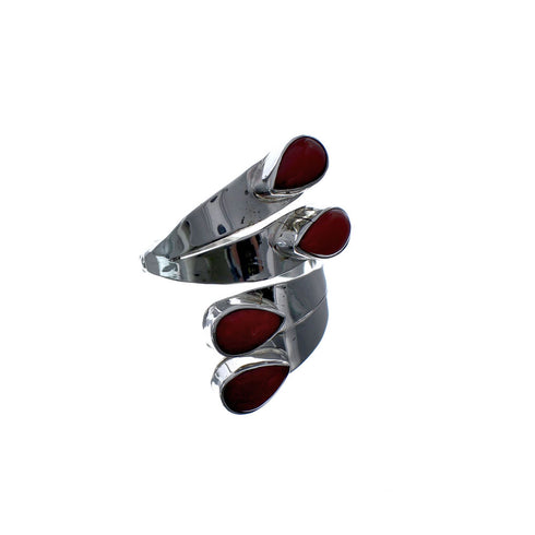 Sterling Silver Coral Navajo Adjustable Ring Size 6, 7, 8 AX127238